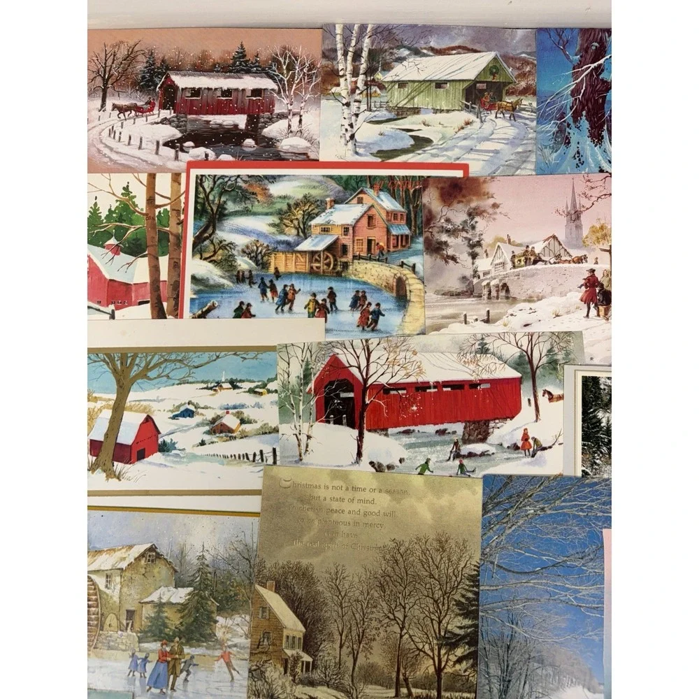 Vintage Christmas Cards Fronts ONLY Houses Barns More Scrapbooking Crafts 50+